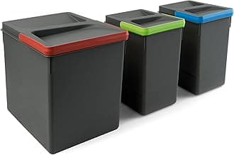 EmucaRecycle Containers for kitchen drawers, Height 266mm (10,47 inch), 1x15L + 2x7L, Anthracite grey plastic, Plastic
