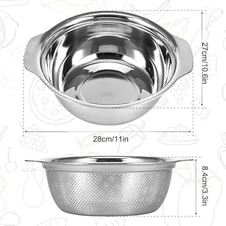 Stainless Steel Microporous Colander for Kitchen, 4.5QT Large Capacity, Colander and Bowl Set of Two, Stainless Steel Drain Basket with Mixing Bowl, for Washing Fruits and Vegetables (11×10.6inch)