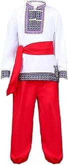 Boys 2 Piece Russian Dance Outfits Vintage Performance Costume Long Sleeve Traditional Dancewear with Belt