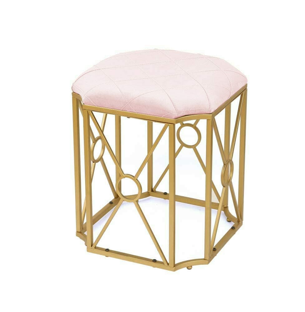 Dipamkar® Velvet Stool with Gold Base | Dressing Table Stool | Modern Ottoman Upholstered Dressing Pouffe | Foot Stool Chair Rest for Living Room Office & Bedroom (Stool(DR002), Pink)