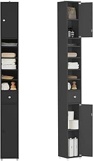 Haotian Narrow Bathroom Storage Cabinet, Tall Slim Bathroom Organizers and Storage for Small Spaces, Freestanding Skinny Cabinet with Doors and Shelves for Tight Corners Black BZR34-SCH