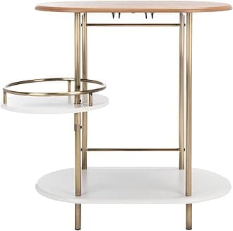 SAFAVIEH Home Collection Iva Light Walnut/ Gold 3-Tier Swivel Stemware Rack Bar Table