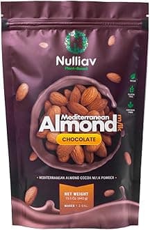 NULLIAV | Instant: Chocolate Almond Milk Powder - No Sugar Added & Naturally Sweetened with Stevia & Prebiotic Fiber - High Protein & Gut Health Blend - The Guilt-Free, Dairy-Free Hot Cocoa & Smoothie Base (15.5 Oz)