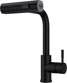 GIMILI Matte Black Kitchen Faucet with Pull Down Sprayer, Waterfall 15“ High Single Handle Kitchen Sink Faucets