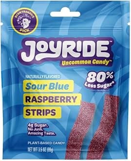 Generic Joyride Sweets Blue Raspberry Candy Strips, 80% Less Sugar - 3.5oz, Gummy Strips, Gummy candy strips, Candy Belts, Sour Candy Strips.