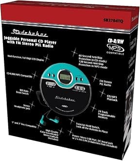 Studebaker Retro Portable CD Player | CD-R/RW MP3 Playback | Programmable Personal CD Player | Anti-Skip | FM Radio | Mega Bass Boost | Sport Earbuds (Vintage Turquoise)