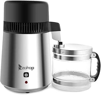 4L Countertop Water Distiller Machine w/Glass Container, 750W Distilled Water Purifier Filter Stainless Steel Interior Distilling Pure Water Maker for Home Office Travel, UK Plug (Black)