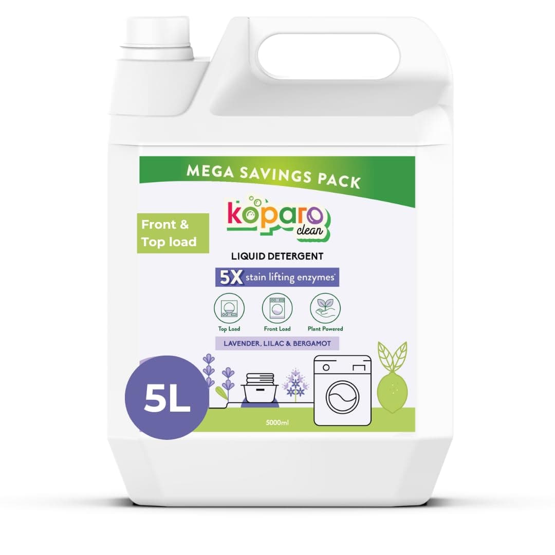 Liquid Detergent | 5 Litre | Top Load & Front Load Washing Machine Liquid Detergent | Organic Bio-Enzymes Laundry Detergent | Tough on Stains, Safe for Kids & Sensitive Skin | Lavender