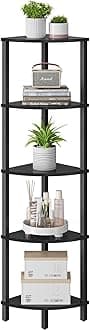 VIMBER Corner Shelf, 5-Tier Corner Bookshelf, Industrial Corner Ladder Shelf, Modern Display Shelf for Living Room, Bedroom, Kitchen, Home Office, Black UJSJ001B