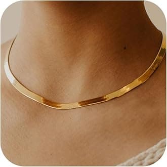 14K Gold Plated Necklaces for Women, Dainty Gold Herringbone Choker Necklace Thin Layered Snake Chain Jewelry for Gifts