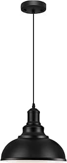 Pendant Lighting Vintage Industrial Fixtures, Black Metal Farmhouse Lights, Ceiling Lamp for Kitchen Home Island Dining Room Bedroom, 11.4 inches