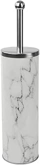 Home Basics White Marble Toilet Brush Set with Nylon Bristles and Holder