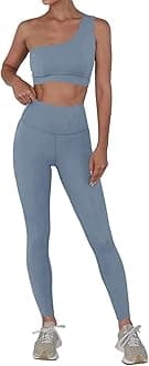 Fisoew Workout Sets for Women 2 Piece High Waisted Leggings with One Shoulder Stretchy Sports Bra Gym Tracksuits