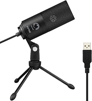 FIFINE USB PC Microphone, Computer Recording Condenser Microphone for Vocal Voice-Over Podcast, Studio Desktop Metal Mic with Gain Knob, Compatible with Mac Windows Zoom, Black Studio Mic-K669B