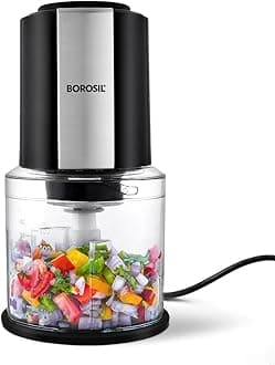 Borosil Chef Delite 300 Watts Electric Chopper for Kitchen, Twin Blade Technology, 600 ml 'chop-n-store' plastic bowl with lid, Vegetable Chopper, Cutter, Chop, Mince, Dice, Whisk, Blend