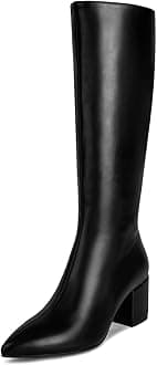 Womens Knee High Colorful Snakeskin Boots, Snake Print Chunky High Heels Pointed Toe Zipper Slouch Shoes