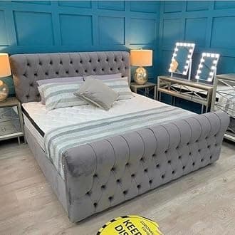 Serenity SleepUpholstered Chesterfield Sleigh Bed Frame and Headboard - Single/Double/Kingsize/Superking (Super King)