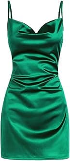 ZAFUL Women's Satin Sleeveless Spaghetti Strap Mini Dress Side Slit Cowl Neck Cocktail Party Dresses