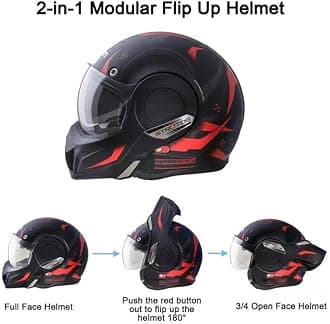 BEON Full Face Motorcycle Helmet DOT Approved, 180° Reversible Chin Guard Modular Pilot Helmet with Anti-Fog Dual Visors for Adult Men Women