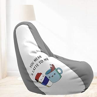 ComfyBean - Designer Bean Bag Filled with Beans - for Teens - Max User Height : 4.5 Ft. - Max User Weight : 45 Kgs - Bean Bag - Size : XXL - Color : Latte - White & Grey