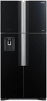 Hitachi 760L Gross Side By Side 4 Doors Premium Refrigerator, RW760PUK7GBK, 10 Year Warranty on Inverter Compressor, French Door, No Frost Fridge, Dual Fan Cooling, Movable Twist Ice Tray, Glass Black