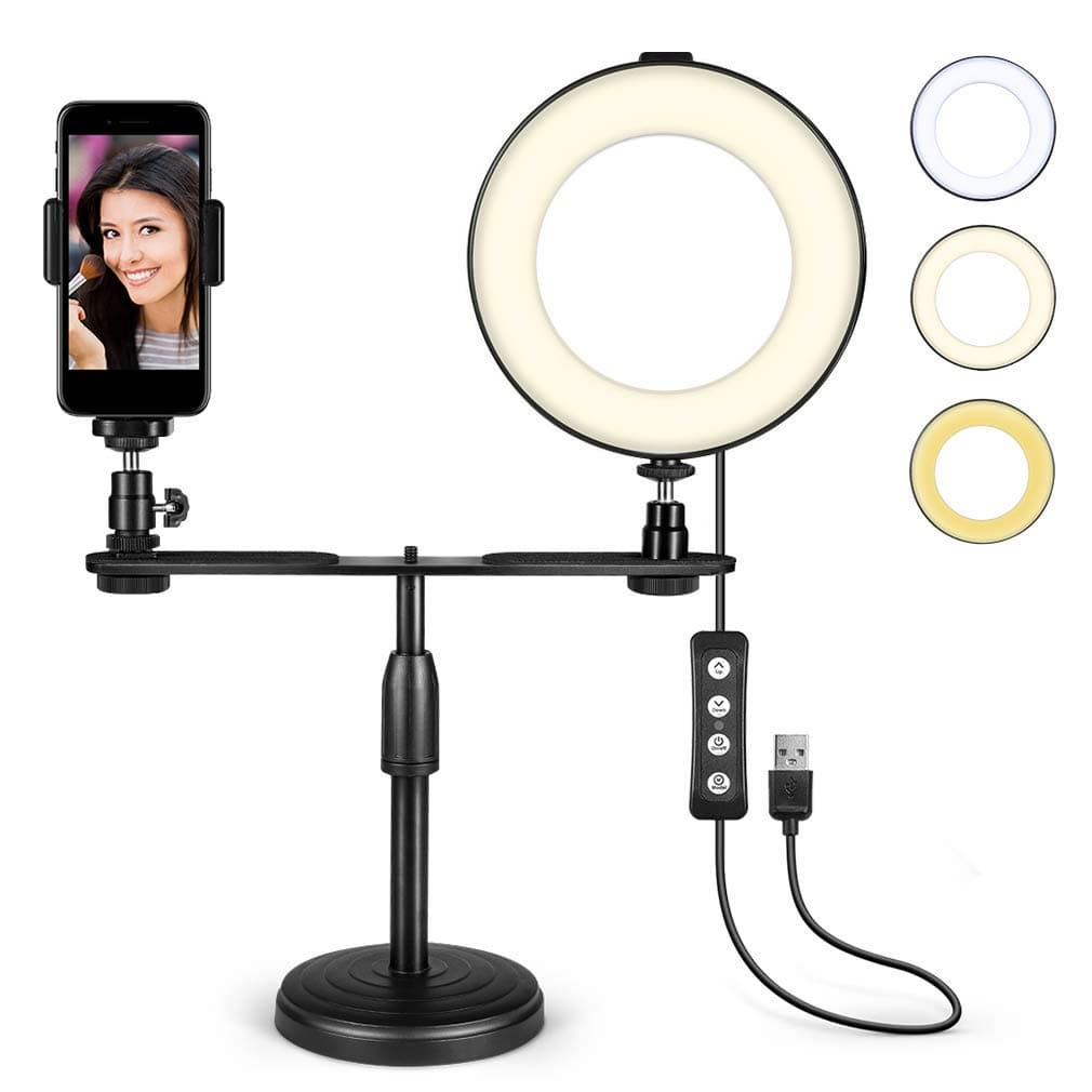 Selfie Ring Light, 6 inch LED Ring Light with Stand, Mini Ring Light with 3 Lighting Modes and 11 Brightness Levels, Desktop Ringlight for Makeup, YouTube Videos and Live Video