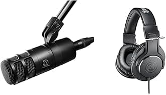 Audio-Technica AT2040 Hypercardioid Dynamic Podcast Microphone (at 2040), XLR,Black & ATH-M20X Professional Studio Monitor Headphones, Black