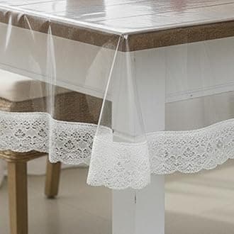 STITCHNEST PVC Transparent 12 Seater Dining Table Cover with White Lace, (60x120 Inches)