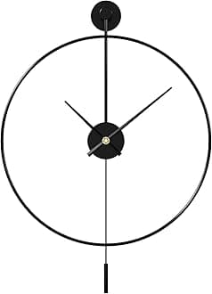 SHISEDECO Classical Large Modern Round Minimalist Wall Clock with Swing Pendulum, Non-Ticking Silent Metal Decorative Creative Art Clocks for Home, Living Room, Bedroom, Study, Office (24", Black)
