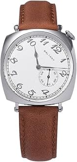 Dress Wacthes for Men, Brown Leather Mechanical Watch with Sapphire Crystal Dome, 1921 S4046 Vintage Watch