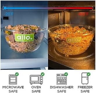 Allo Food Safe Borosilicate Glass Mixing & Serving Bowls for Kitchen, Oven & Microwave Safe Bowls, Dishwasher and Freezer Safe Bowls, Set of 2 1000ML, 1600ML, Transparent