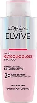 L’Oréal Paris Elvive Shampoo for Dull and Porous Hair, Silky Hair, with Glycolic Acid, Sulphate Free, Glycolic Gloss 200 ml