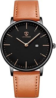 Watch, Mens Watch, Minimalist Fashion Simple Wrist Watch Analog Date with Leather Strap