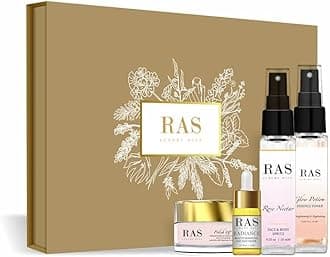 RAS Luxury Oils Glow Boosting Beauties Gift Set | Skin care set Cleanses, Exfoliates For Pigmentation & Dullness | Face Wash, 24K Gold Face Elixir, Rose Nectar Face Mist & Glow Potion Essence Toner (Minis) | Mothers Day Gift