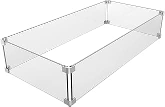 GRISUNFire Pit Glass Wind Guard - 31 x 12 x 6 inch, Thick Rectangular Heat-Resistant Tempered Glass Guard with Hard Aluminum Corner Bracket and Feet for Propane, Gas, Outdoor