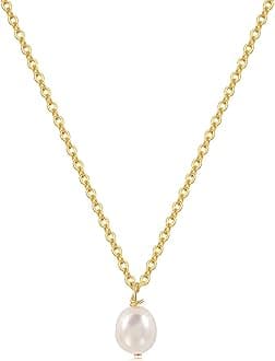 Tewiky Pearl Necklaces for Women, Dainty Gold Necklace 14k Gold Plated Single Pearl Necklace Simple Pearl Choker Necklaces for Women Trendy Cute Gold Necklace Jewelry for Women Girls, Gold Plated