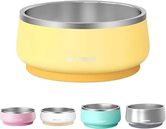 Pawaii Dog Bowl, Dog Water Bowl with Non-Slip Rubber Base, Metal Insulated Stainless Steel Dog Bowls, Double Wall Dog Bowl for Small Medium Large Dogs, Durable, Dishwasher Safe, 34oz