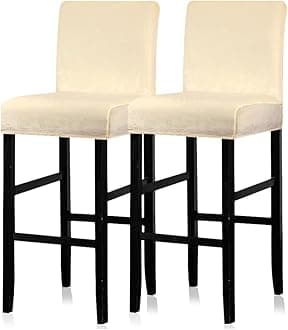 Lellen Bar Stool Covers Set of 2 - Velvet Chair Cover,Stretch Bar Stool Seat Covers,Removable Bar Chair Covers with Backs,Counter Height Bar Stool Chair Covers for Kitchen Dining Room Cafe(Cream)