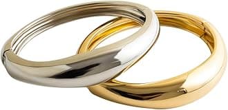 Gold Bangle Bracelets for Women Silver Plated Wide Wire Chunky Cuff Bracelets Trendy Hinged Cuff Open Wide Chunky Silver Bracelet Irregular Minimalist Bangle Jewelry