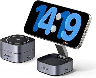 Foldable 2-in-1 MagFlow Wireless Charging Station for Apple Magsafe Charger iPhone, Fast Magnetic Wireless Charger Stand for iPhone 17-12 Series, AirPods, Apple Watch - With 1M USB C Cable