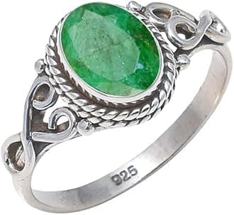 Emerald Stone Ring 925 Sterling Silver Statement Ring For Women Handmade Rings Gemstone Christmas Promise Ring Size US 10 Gift For Her