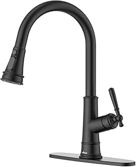Black Kitchen Faucet with Pull Down Sprayer, Patented Design Single Handle High Arc Single Hole Pull Out Kitchen Sink Faucets, cUPC-Certified Pull-Out Hose, Water Supply Tubing & Valve Core