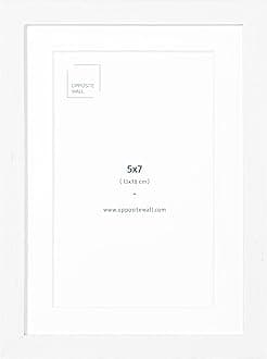 Opposite Wall - 5x7 in - White Solid Oak Wood Picture Frames with Mat - Wall Hanging & Tabletop Photo Frame - Pictures Display 4x6 with Mat, 5x7 without - Office, Gallery & Home Decor