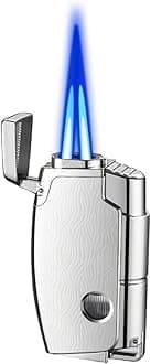 Windproof Butane Dual Flame Lighter,With Visible Fuel Window For Candles And Outdoor Camping (Butane Not Included)(Silver)