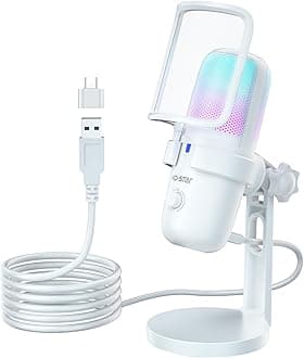 Ko-Star USB Microphone for PC,Computer Gaming Mic for PS4/ PS5/ Mac,Condenser Mic with Quick Mute,RGB Light,Pop Filter,Pick Up Sound from All Direction,Shock Mount for Recording (Pure Bhite)