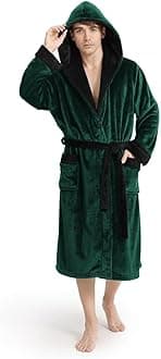 Yurhap Luxury Mens Robe with Hood, Ultra Cozy Fleece Bathrobe for Men, Plush Hooded Robe with Belt & 2 Pockets