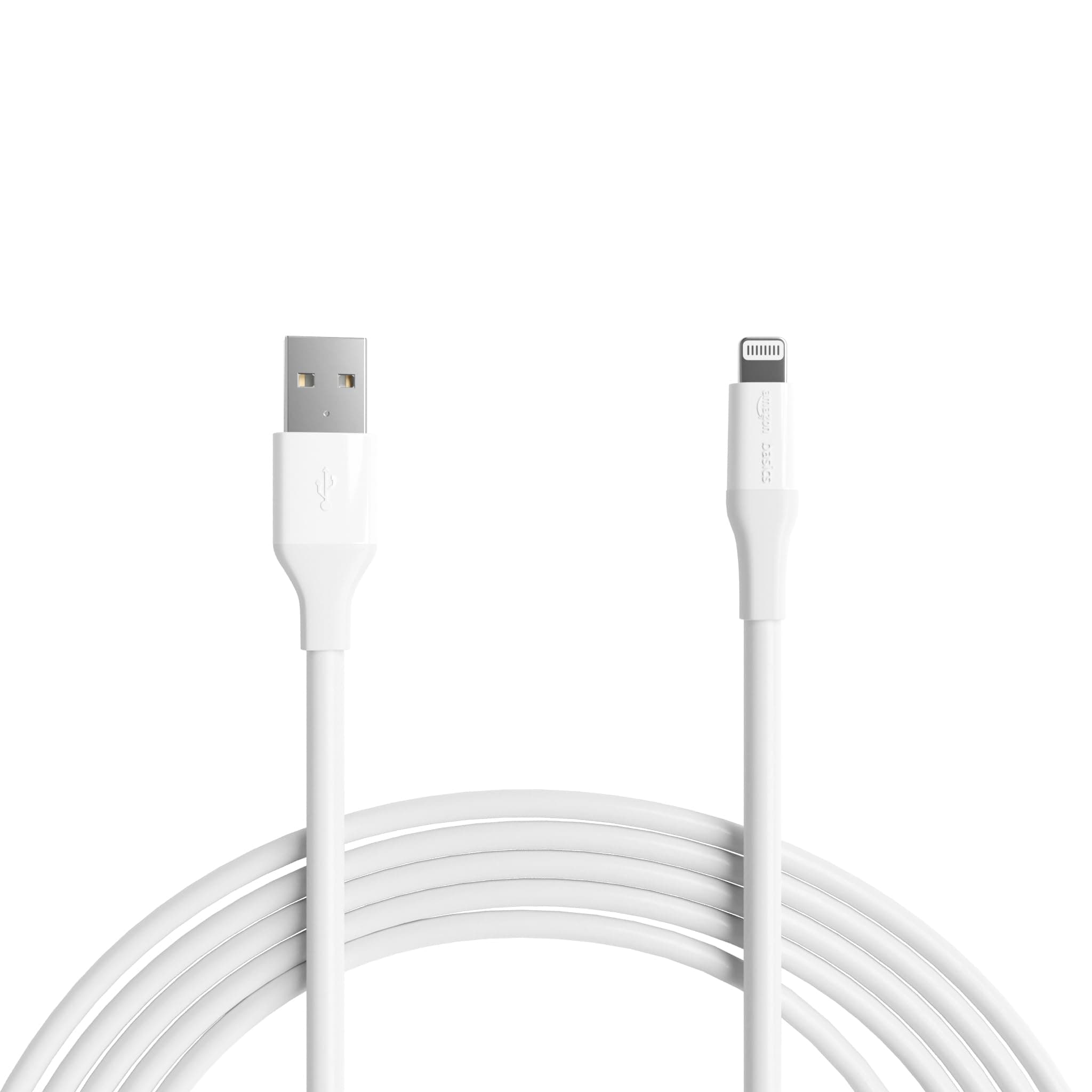 Amazon Basics Apple MFi Certified USB-A to Lightning Cable for iPhone iPad, Fast Charging, 10ft (10 Foot), White, 1-Pack