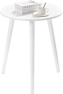 Apicizon Small Round Side Tables End Table Bedroom, White Nightstand Bedside Table for Living Room, Coffee Table with White Wood Legs, 16.5 x 20.5 Inches