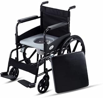 - VMS Careline Deluxe Mag Wheel Foldable Commode Wheelchair with Safety Belt Black