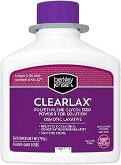 ClearLax Polyethylene Glycol 3350 Powder for Solution, Stool Softener Osmotic Laxative, Gentle, Occasional Constipation Relief - Unflavored, 45 Dose, 26.9 oz (Pack of 1)